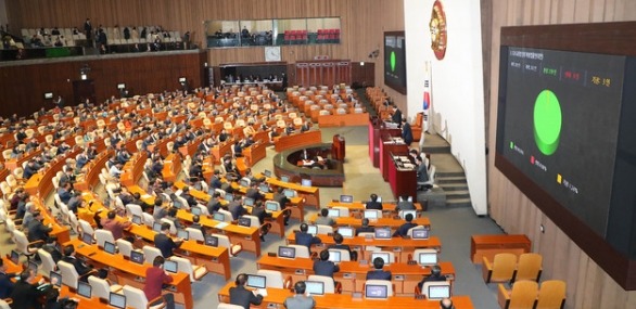 '민식이법'에 해당하는 도로교통법 개정안이 10일 서울 여의도 국회 본회의장에서 열린 제371회국회(정기회) 제12차 본회의에서 재석 의원 242명 가운데 찬성 239, 반대 0명, 기권 3명으로 처리되고 있다.