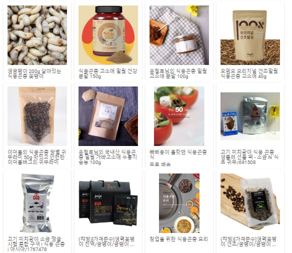 온라인 판매중인 식용 곤충 식품 [이미지 출처=구글 검색]