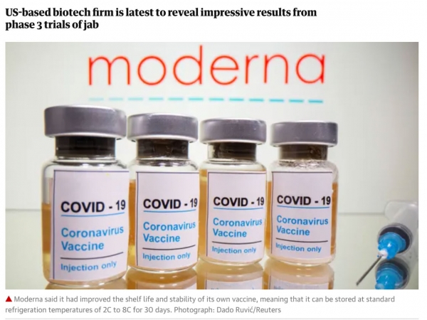 모더나는 자체 백신의 유통기한과 안정성을 향상 시켰다. /영국 가디언지 갈무리