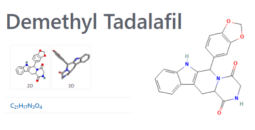 데메칠타다라필(Demethyl Tadalafil)의 화학구조 /식품의약품안전처 식품 및 식품첨가물공전