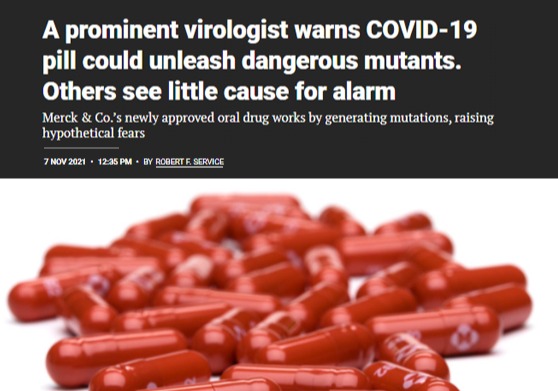 '한 저명한 바이러스학자는 COVID-19 알약이 위험한 돌연변이를 일으킬 수 있다고 경고한다. 다른 이들은 경각심을 가질 이유가 거의 없다고 본다.'/사이언즈지 갈무리