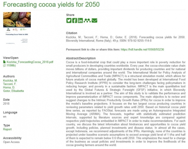 2050년 코코아 수확량 예측 / 국제농업연구연합기구(CGIAR) 홈페이지 갈무리