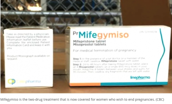 미페프리스톤과 미소프로스톨을 사용하여 임신 63일까지의 조기 임신을 종료하는 2제 복합제 낙태 알약, Mifegymiso / CBC 갈무리