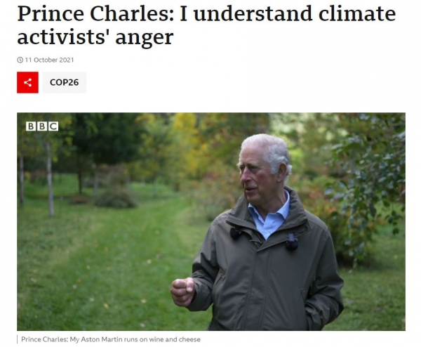 BBC와의 인터뷰 기사 '찰스 왕세자: 나는 기후 운동가들의 분노를 이해한다' / BBC 홈페이지 갈무리