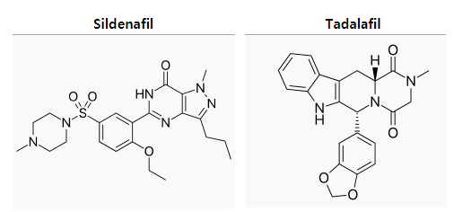 실데나필(sildenafil)과 타다라필(Tadalafil)의 화학구조
