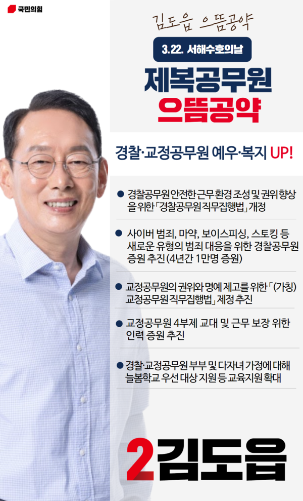 '제복공무원 으뜸공약' 카드뉴스. / 사진=김도읍 후보 선거캠프(포인트경제)