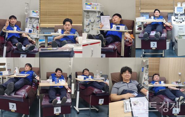 28일 적십자 헌혈센터 세종센터에서 헌혈을 하고 있는 삼성전자서비스 디지털세종센터 직원들 / ⓒ포인트경제 세종통신원