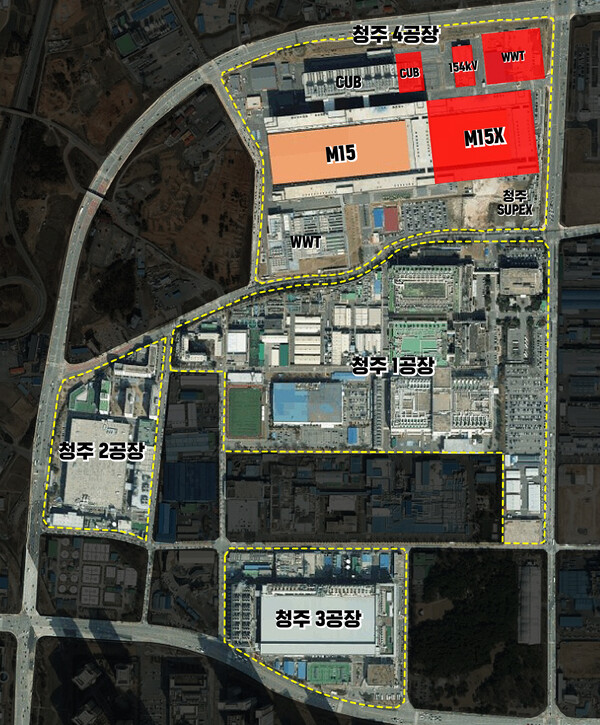 Mapa do complexo do campus de Cheongju onde o novo M15X da SK Hynix está sendo construído/fornecido pela SK Hynix (Point Economy)