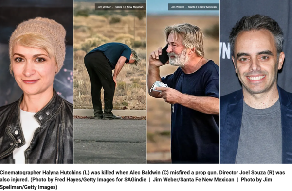 촬영 감독 Halyna Hutchins(좌)는 Alec Baldwin(중앙)이 소품 총을 잘못 발사하여 사망했고, 감독 Joel Souza(우)도 부상을 입었다. /foxnews 갈무리